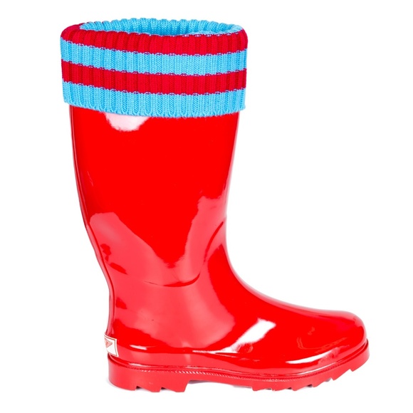 Women's Rainboots, Tall Rain Boots with Knit Cuff, #1807, Red - Picture 4 of 6
